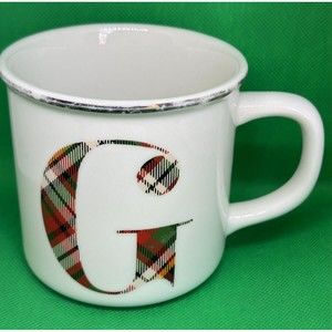 Pottery Barn Plaid Alphabet Monogram Initial Letter G Coffee Mug 2017 Retired